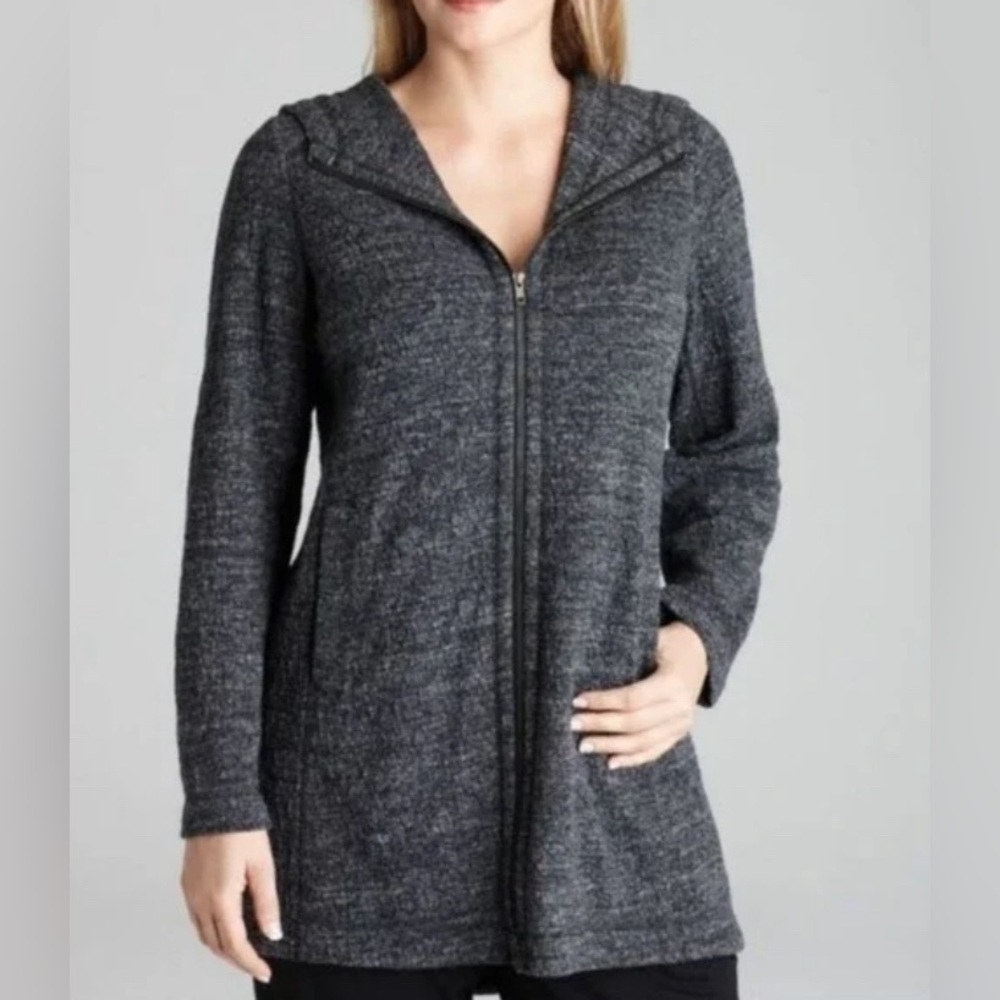 Eileen Fisher Stretch Terrazzo Textured Hooded Jacket Oversized M